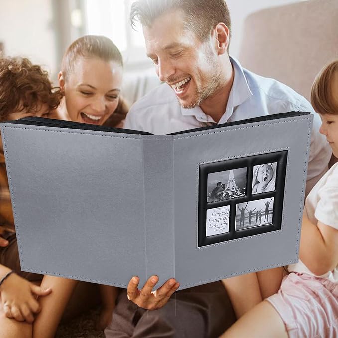 Ywlake Photo Album 4x6 500 Pockets, Large Capacity Family Wedding Leather Picture Albums Holds 500 Horizontal and Vertical Photos Grey