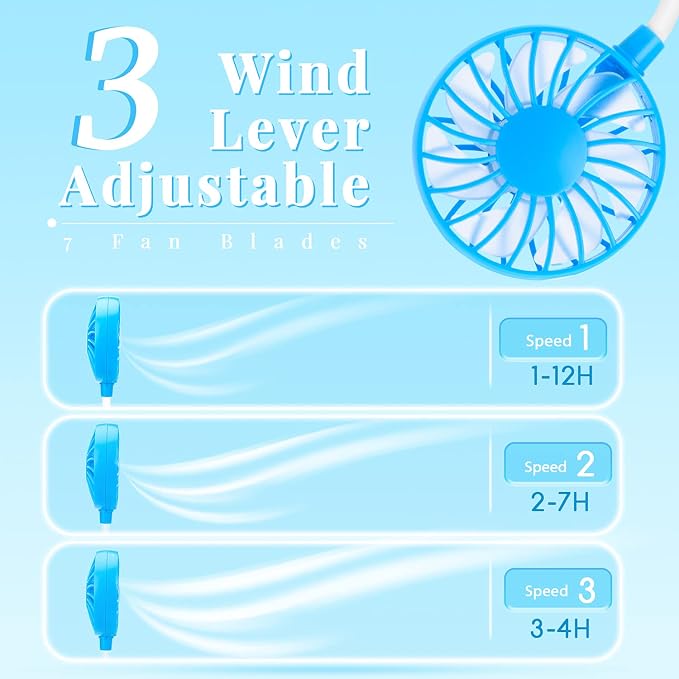 JUANANIUG Portable Neck Fan Rechargeable Personal HandFree Fan Mini USB Wearable Neckband Sport Fan 3 Speed Adjustable 360 Degrees Rotation Perfect for Working Traveling Office Reading (Blue)