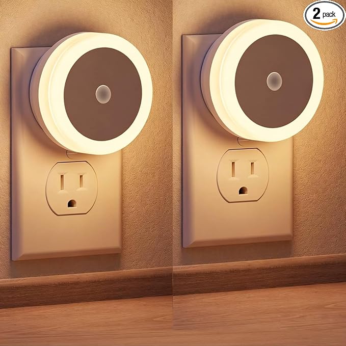 Briignite Night Lights Plug into Wall, [2 Pack], Nightlight with Light sensors, LED Night Light for Kids Room, Baby Night Light, Bathroom NightLights, Stair Lights, Hallway Light, Warm White