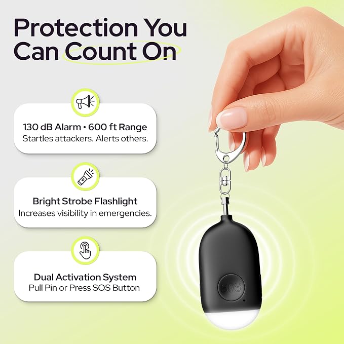 Weten Rechargeable Personal Alarm Keychain - 130dB Siren, LED Light - 3Pack Personal Safety Alert for Women to Carry - Panic Button Alarm for Security - Rape Whistle for Self Defense (Black&Pink&Blue)