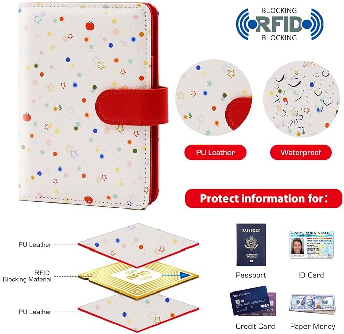 Melsbrinna Rfid Passport Holder for Travel women/Men, Cute Passport Wallet Rfid Blocking Card Slots, Rfid Passport Cover/CaseTravel Wallet, Passport Book Holder (1, apple red a)