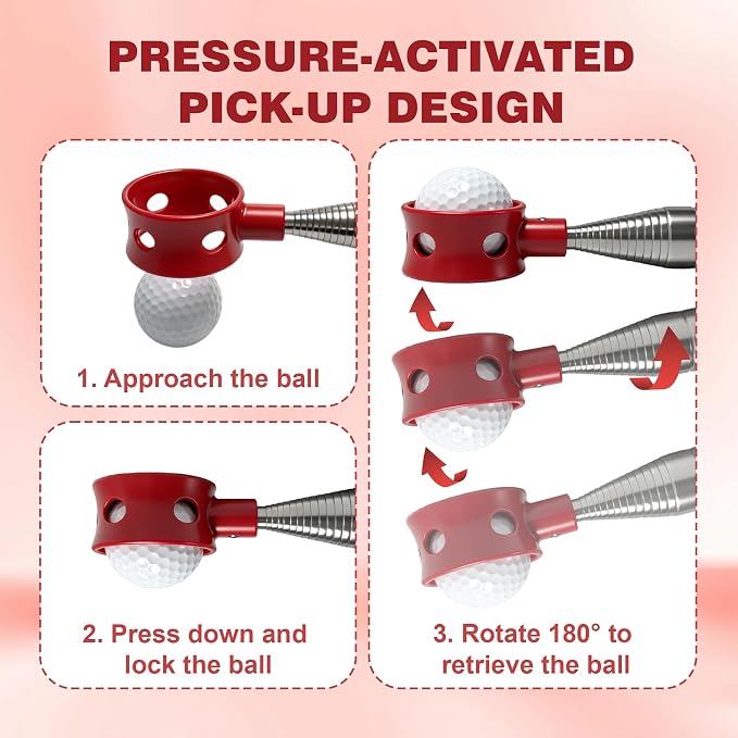 Golf Ball Retriever Telescopic for Water, 9/12/15/20Ft GolfBall Grabber Tool, Golf Accessories Gifts for Men, Women & Golfers, Golf Balls Picker with Stainless Steel Shaft & Rubber Grip