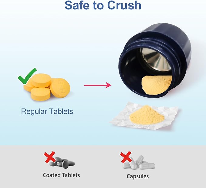 Fullicon 3 in 1 Pill Crusher Fine Powder with Stainless Steel Grinding Head, Pill Grinder for Elderly & Pet, Pill Cutter Splitter with Storage, Triturador de Pastillas with Free Brush (Indigo)