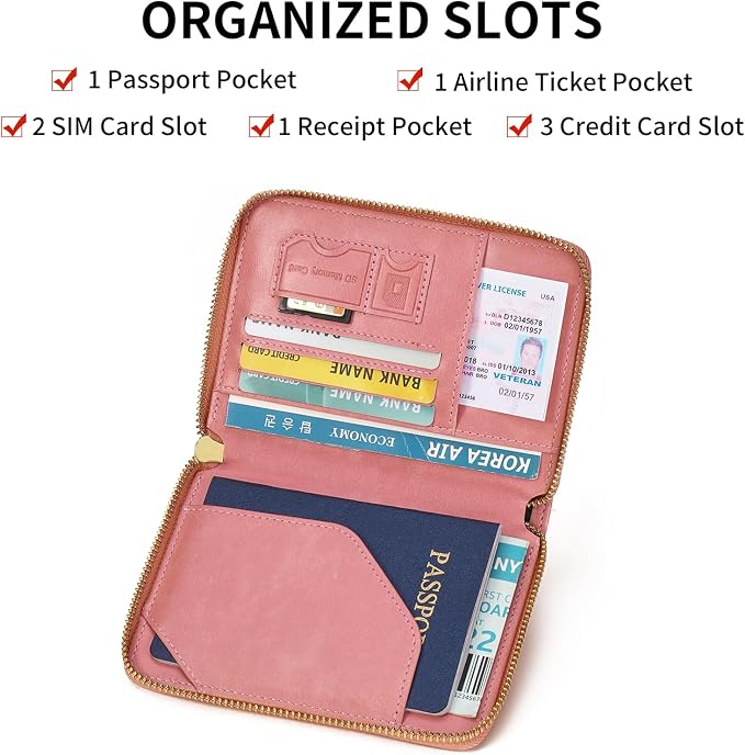 Travel Passport Wallet RFID Blocking Passport Holder-Women and Men with Zippered Ladies Passport Cover