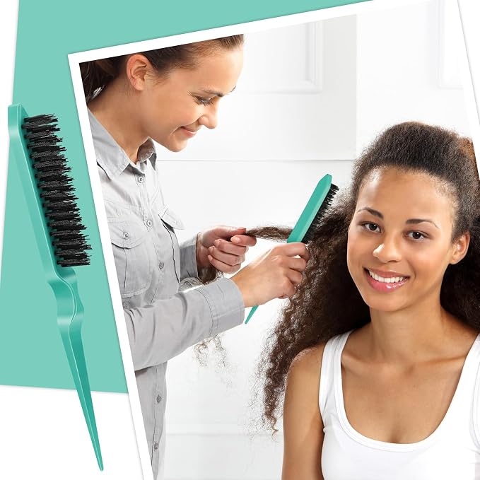 Geiserailie 3 Pcs Slick Back Hair Brush Set Bristle Brush Edge Control Teasing Comb for Women Black Hair(Cyan)