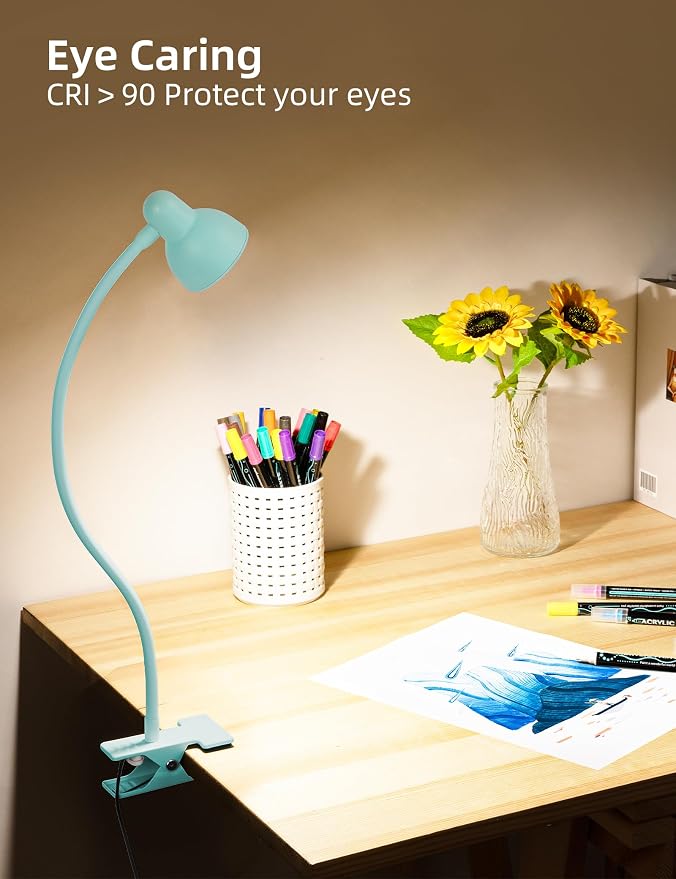 LiFMIRA Reading Light for Bed, Clip-on Desk Lamp 3 Color Modes Teal | 10 Brightness Levels Eye Care Clamp Light Flexible Gooseneck Reading Lamp Clip on Lamp for Bed Headboard Desk Bedside Dorm