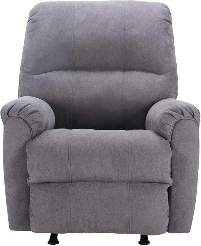 Rocker Recliner Chair for Adults,Manual Recliner Chair with Overstuffed Backrest and Armrests, Soft Fabric Manual Rocking Reclining Sofa for Living Room,Grey