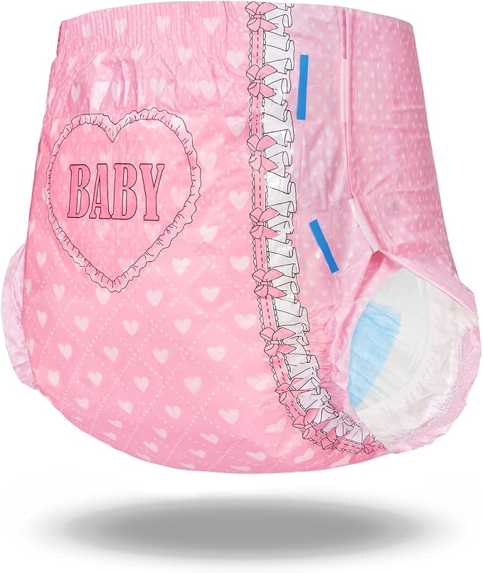 Littleforbig Printed Adult Brief Diapers 10 Pieces - Blushing Baby Pink(M)