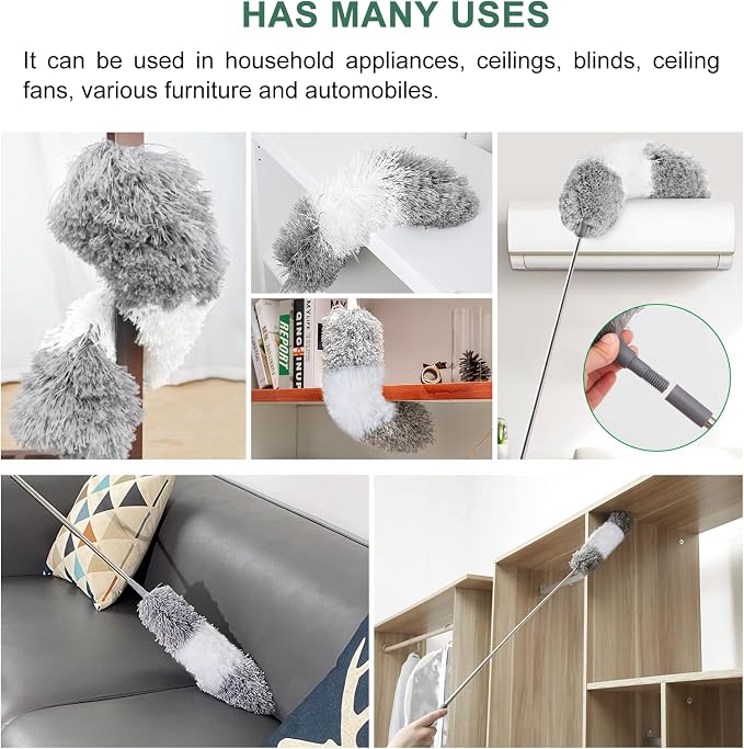 SetSail Extra-Long Dusters with Extension Pole 100-inch for Cleaning Bendable Microfiber Head Washable Ceiling Fan Cleaner Duster for Corner