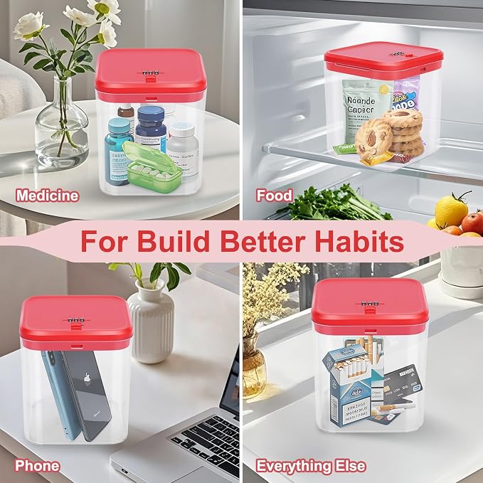 Lock Box for Medicine & Snacks - Childproof Storage Box with Combination Lock, Secure Organizer for Pills, Fridge Food, Phone, Vitamins | Portable Safe for Home, Office, Travel (5.5x5.5x6.3in)