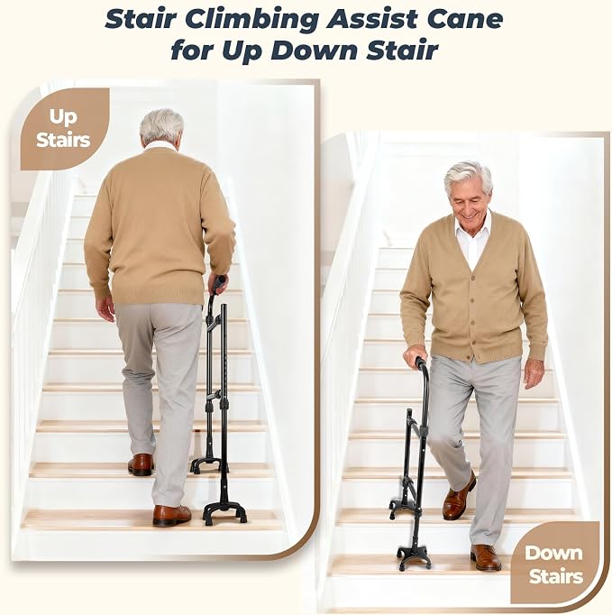 Stair Climbing Aid Cane for Seniors – Height & Width Adjustable, Lightweight Portable, Slip-Resistant Sturdy | Fits Standard Steps 300lbs | Stair Aid Cane for Elderly, Sore Knees, &Post-Surgery