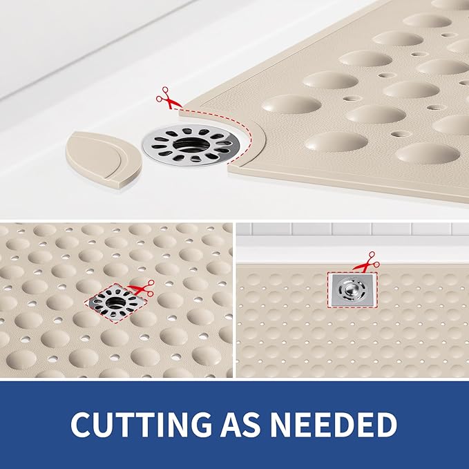 OTHWAY Extra Large Shower Mat 47"x 32", TPE Non Slip Shower Mat for Shower Stall, Inside Walk in Shower Mats with Drain Holes Suction Cups, Anti-Slip for Elderly Kids (Apricot)