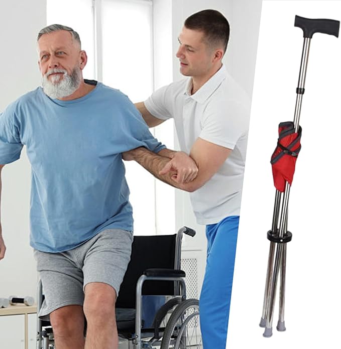 Cane with Chair - 50cm Oxford Cloth Walking Stick, Anti Slip Mobility Aid Stool, Fold Seat for Elderly Adults, Steel Frame Oxford Cloth Support | Portable Travel Hiking Camping Outdoor Convenient