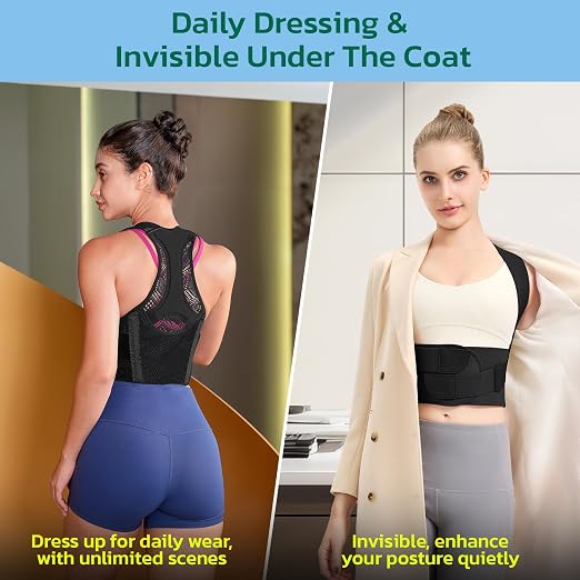 Posture Corrector for Women, Lightweight Back Brace Black S | Upper Back Brace for Pain Relief, Rounded Shoulders and Hunchback, Compact, Portable Breathable, Invisible