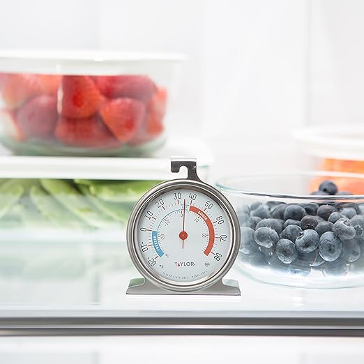 Taylor Large Dial Refrigerator Freezer Thermometer 2 Pack, 3 Inch Stainless Steel Fridge and Cooler Thermometer, Kitchen Appliance Temperature Gauge, Silver