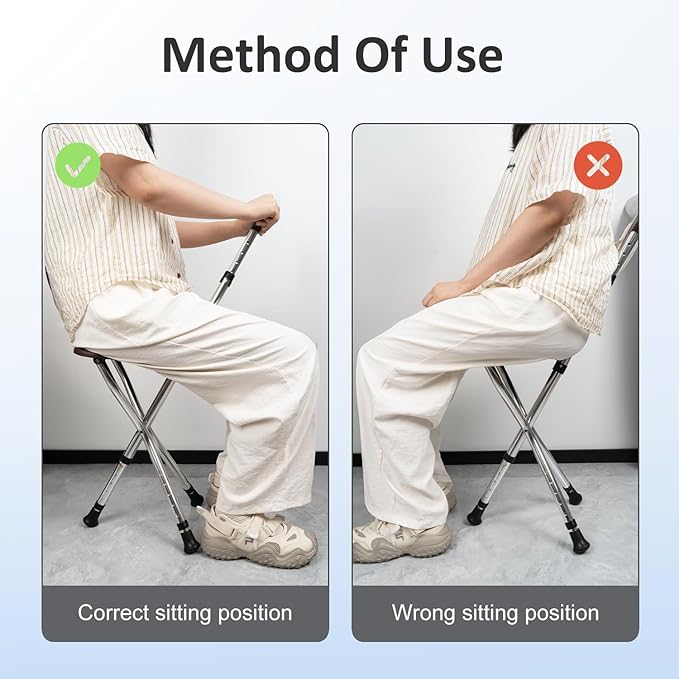 Cane with Seat Folding Lightweight,Height-Adjustable Cane,Chair for Seniors Supports Up to 330 Pounds,Anti-Slip Walking Stick for Elderly Men, Disabled