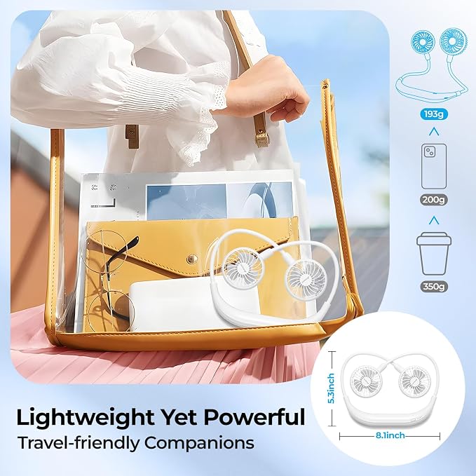 AMACOOL Portable Neck Fan, Lightweight Wearable with Hands-Free Comfort | 360° Adjustable Personal Fan with Ultra Quiet & Strong Wind, Gifts for Men Women Hot Flashes Cruise Travel Outdoor Sports