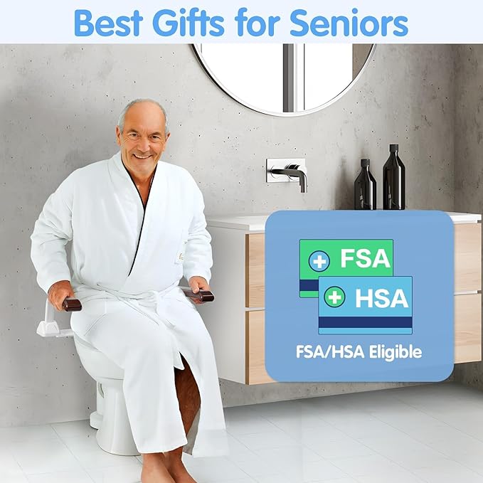 FSA/HSA Eligible Toilet Safety Rails for Seniors, Heavy Duty Foldable Toilet Support for Seniors, Elderly Toilet Seat Rails with Arms, Toilet Bars for Elderly and Disabled Up to 520LBS (Brown Color)