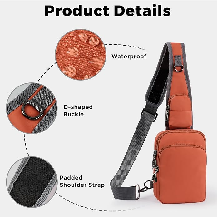 Sling Bag, Crossbody Bag with Zipper Lock, RFID Blocking & Water Resistant for Men and Women