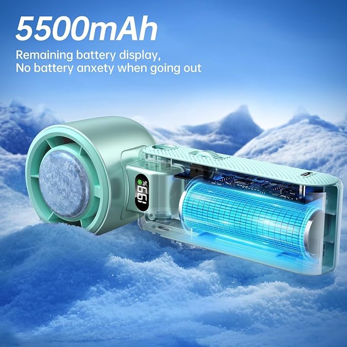 Pro Handheld Portable Fan with Turbo Cooling 199-Speed 5500mAh | Hand Held Fan Rechargeable 20000 RPM Powerful Mini Personal fan for Travel, Outdoor, Beach & Makeup