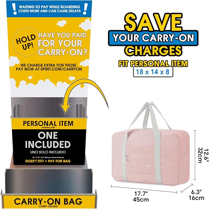 For Spirit Airlines Personal Item Bag Foldable Travel Duffel Bag Tote Carry on Luggage Duffle Overnight for Women and Men