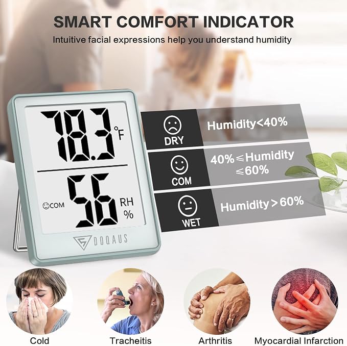 DOQAUS Digital Hygrometer Indoor Thermometer Humidity Meter, Blue | Mini Room Thermometer, 5s Fast Refresh, Accurate Temperature and Humidity Monitor for House, Baby Room, Greenhouse, Incubator