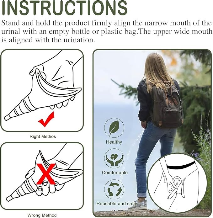 Female Urination Device, Reusable Female Urinal Silicone Women Pee Funnel | Women to Pee Standing Up, The Perfect Companion for Camping,Travel travel outdoor, folds compact, easy rinse
