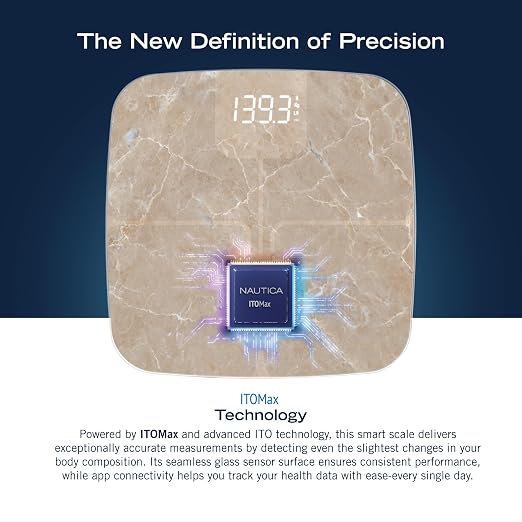 Nautica Body Tracker Digital Bathroom Scale, Bluetooth-Enabled Smart Scale with BMI, Body Fat, Muscle Mass Tracking & More, Syncs with Smartphone App for Body Composition Tracking, 440 Lbs.
