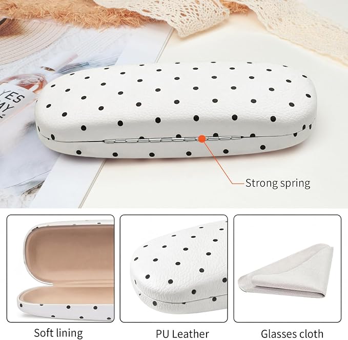 Glasses Case Hard Shell, Cute Sunglasses Case for Women Leather Protective Case for Eyeglass with Cleaning Cloth