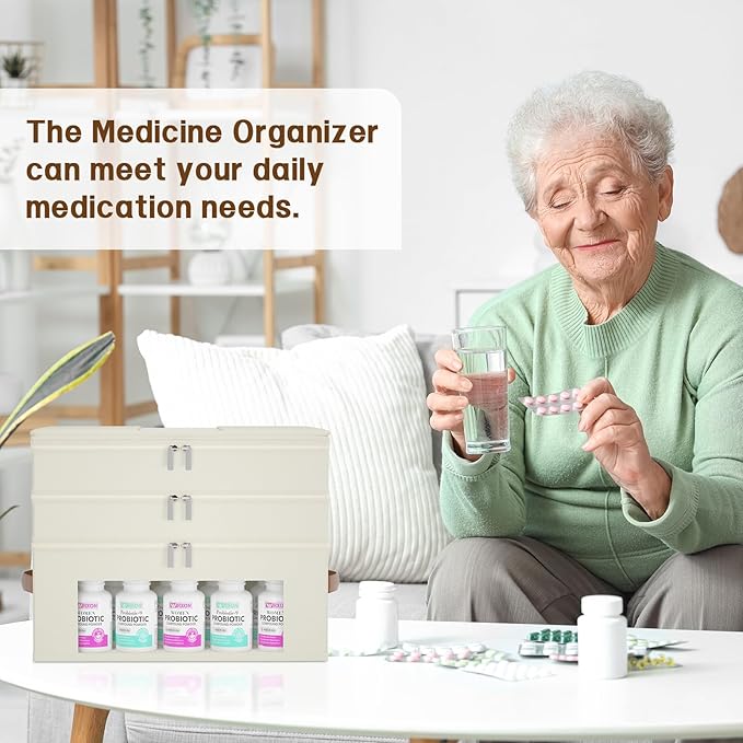 3-Tier Medicine Cabinet Organizer, Fabric Medicine Organizer for Cabinet with Leather Handle, Medicine Storage Box for First Aid, Organizers and Storage Home Must Haves (Beige)