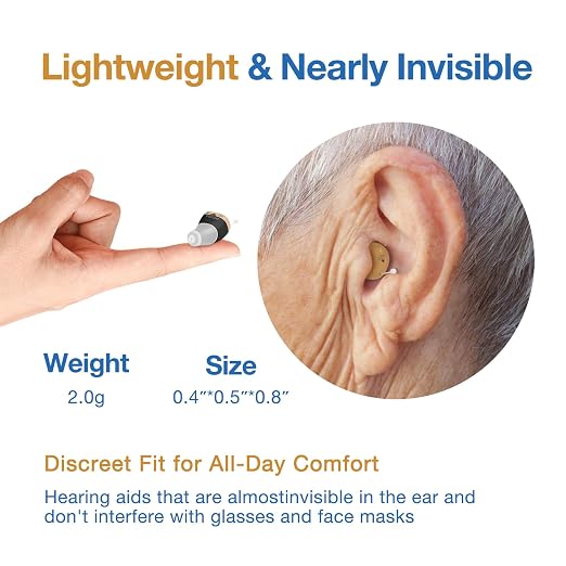 Rechargeable Hearing Aids for Adults Seniors, 1 Pair Completely-in-Canal (CIC) Hearing Aids for Adults Seniors Rechargeable OTC Hearing Aids Black