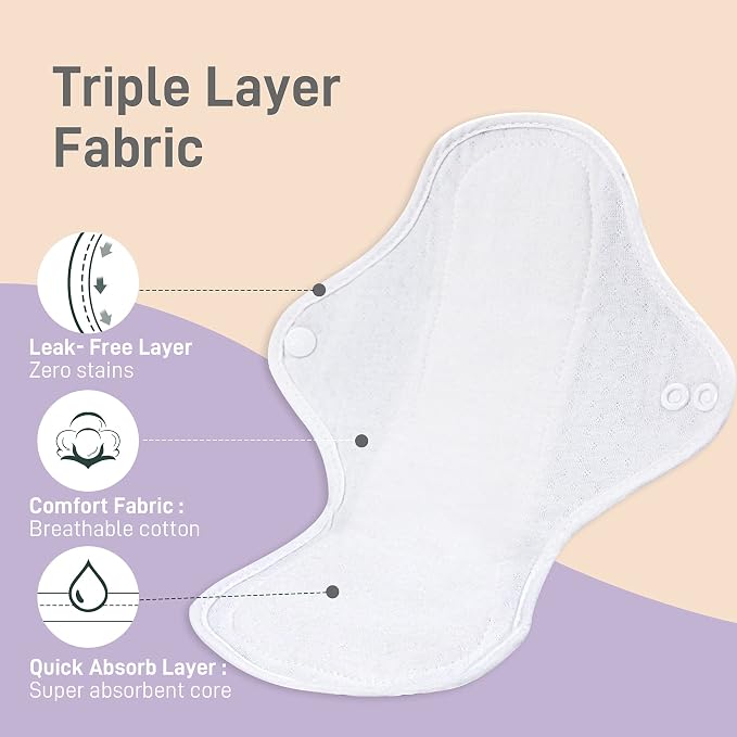 Langsprit Reusable Sanitary Pads for Women - Feminine Menstrual Pads 6pcs Set, Regular Absorbency Cotton Washable Cloth, Mini Wet Bag, Leakfree and Periods (Small)