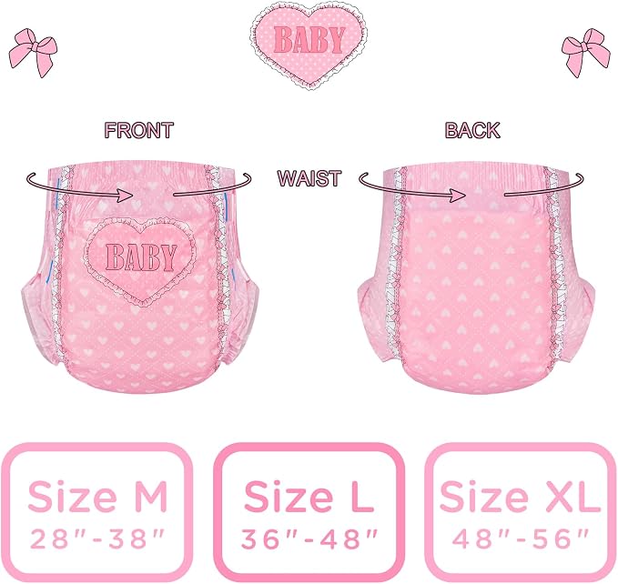 Littleforbig Printed Adult Brief Diapers 10 Pieces - Blushing Baby Pink(M)