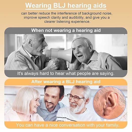 BLJ Rechargeable Hearing Aids for Seniors & Adults - 12 - Channel Clear Sound, RIC Design, Intelligent Noise Reduction & Feedback Cancellation - Portable Charging Case (Gray)