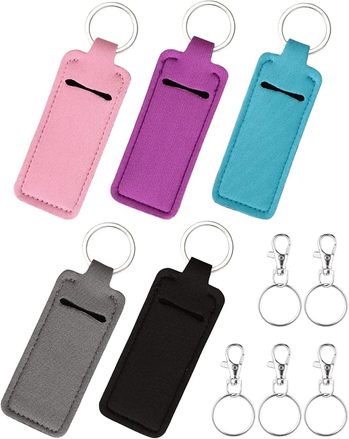 Meiiy Chapstick Holder Keychain Lip Balm Holder Lipstick Sleeve Pouch Lip Gloss Holder Stocking Stuffers Gift for Women