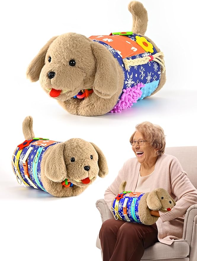 Fidget Blanket and Muff Dog for Adults with Dementia,Alzheimers Dementia Activities Products for Seniors and Elderly ,Gift Game and Sensory Fidget Toys for Alzheimer’s or Dementia