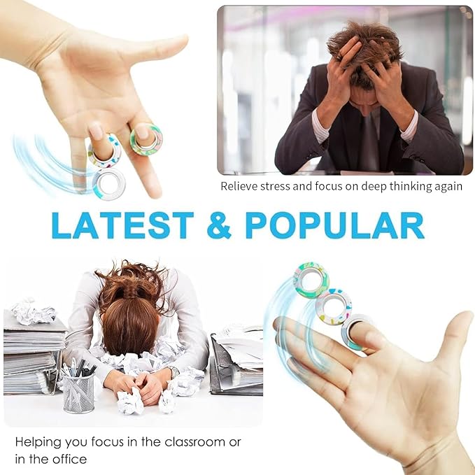 12Pcs Magnetic Rings Fidget Toys Spinner Set Christmas Party Favors,Finger Magnet Rings Endless Hours of Fun ADHD Stress Relief Fidget Spinner for Relieve Anxiety Birthday for Adults Teens Kids