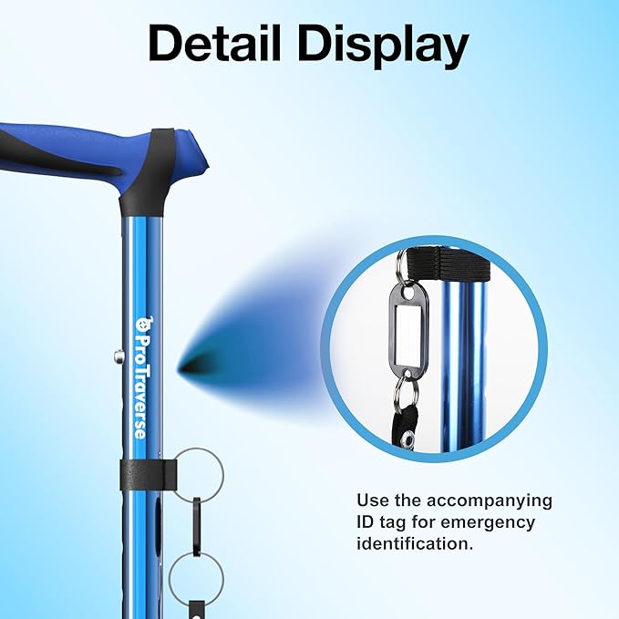 Walking Cane for Men & Women,Foldable,Adjustable,Self Standing Cane with Wrist Strap&Tag,350lbs Heavy Duty,All Terrain,Collapsible Walking Sticks for Seniors & Adults,Blue