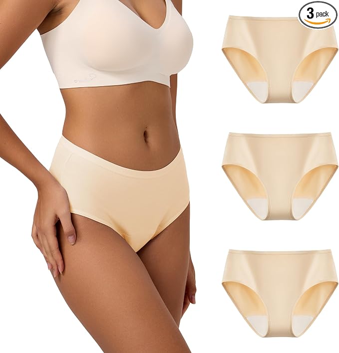 Battewa Leak Proof Underwear for Women 40ml Absorbency 3Beige L | mid-waist panties,reusable,bladder leak protective briefs,pee proof,waterproof,40ml absorbent for Light to moderate leaks