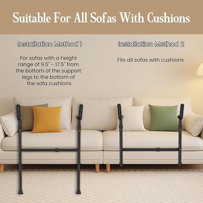 Stand Assist for Couch and Sofa with Support Legs, Height Width Adjustable Standing Aid for Elderly, Disabled, Patients and Seniors with Mobility Issues Portable Couch Handle for Chair (Black)