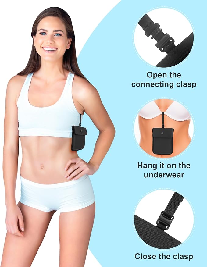 RFID-Blocking Travel Bra Wallet, Hidden Money Pouch with Elastic Strap | Ideal Secret to Pocket Protect Your Credit Cards, Cash and Valuables Under-Clothes, Black, Bamneat