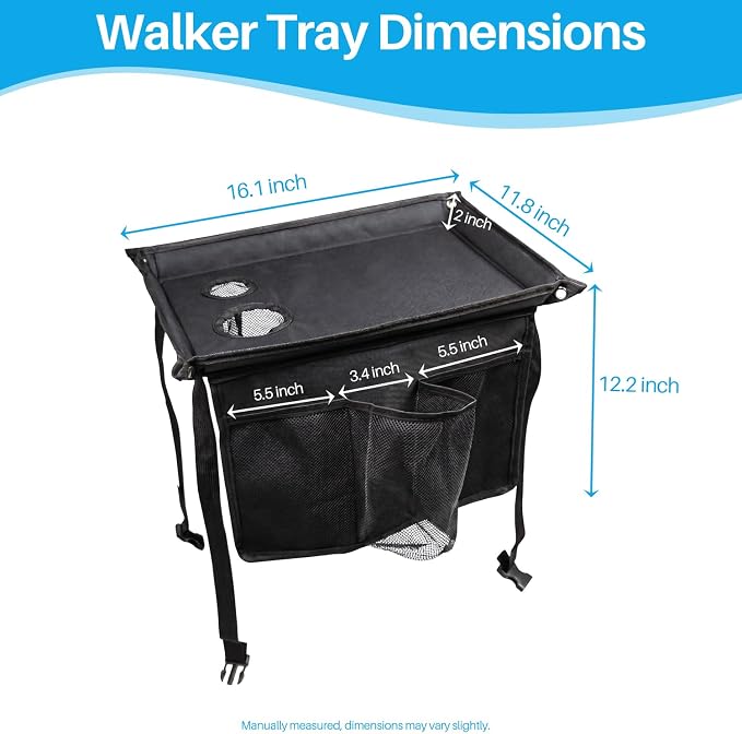 Walker Tray for Folding Walker with Baffles and Cup Holder,Trays for Walkers Detachable,Walker Trays for Rolling Folding Walker,Walker Accessories for Elderly
