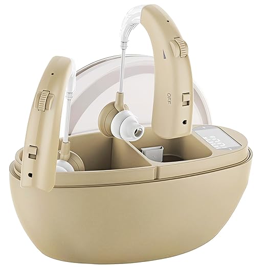 hearing aids for severe hearing loss with Noise cancelling - Rechargeable Hearing Aid for women & men - Hearing Amplifier for seniors with charging case - Over the ear hearing aids for seniors
