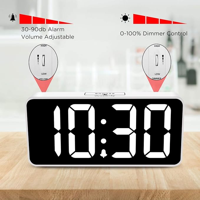 DreamSky Large Digital Alarm Clock Big Number for Seniors/Visually Impaired | 9 Inches Electric Clocks for Bedroom, Jumbo Display Fully Dimmable Brightness, USB Ports, Adjustable Alarm Volume