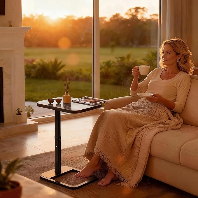 Kitstorack Upgraded TV Tray Table with Panel Lock, 90° Flip-Over Design & Adjustable Height, Sofa Arm Side Table for Eating, Laptop, Couch, Bed, or Small Spaces, Dark Gray