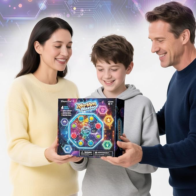 Electronic Reflex Game for Solo & 2 Players | Light-Up Memory & Reaction Toy with 4 Game Modes, Tabletop Family Game Gift for Kids 6 7 8 9 10 11 Year Old Boys & Girls