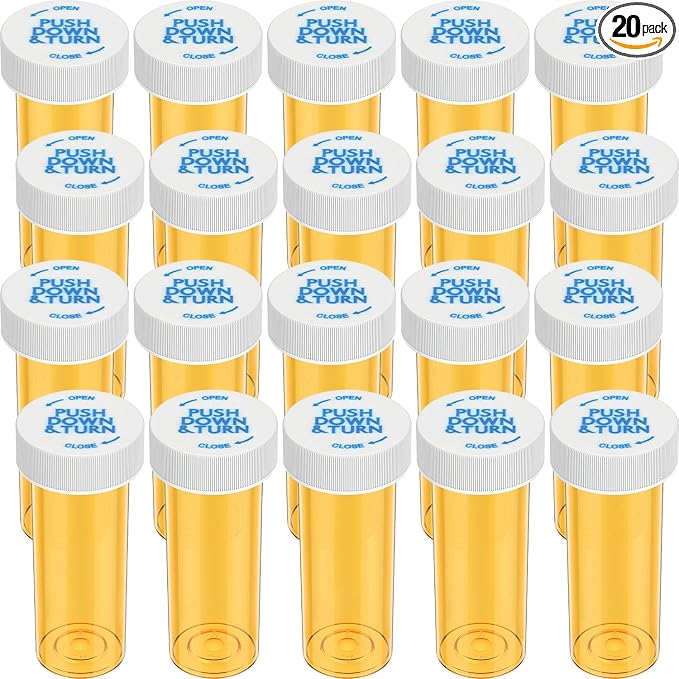 Empty Plastic Medicine Pill Bottles with Child Resistant Caps, 6 Dram Small Prescription Medicine Containers Travel Pill Vials Clear Pill Case Organizers (20 Pack)
