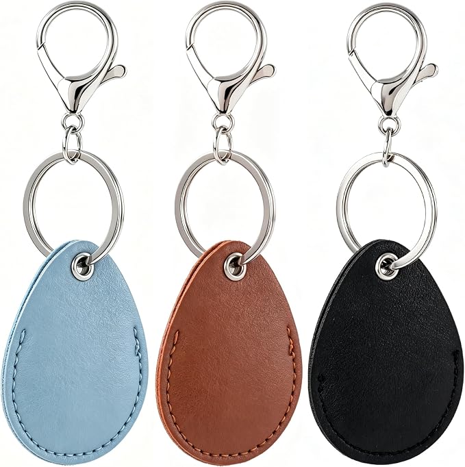 3pcs 2.3x1.8in Key Fob Holder, PU Leather RFID Key Case Protector with Ring, Proximity ID Card Keychain Case Cover
