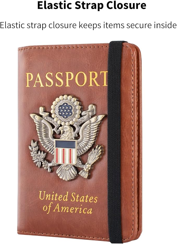Passport Holder Cover and Card Case Slot Combo RFID Blocking Leather Travel Passport Wallet for Men and Women US Passport Protector Document Organizer,Brown