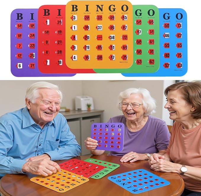 5 Packs Bingo Cards for Seniors, Shutter Slide Bingo Cards for Parties, Travel, Camping, Family Gatherings, School and Office Activities